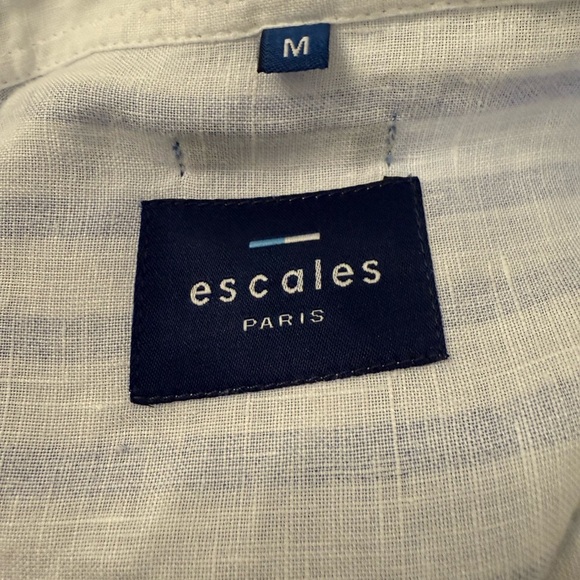 Escales Paris White & Blue Stripes Linen Shirt Size Medium - Picture 7 of 9